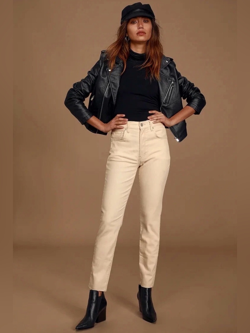 Free People Velvet Skinny Pants Neutral Minimalist